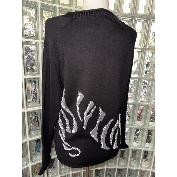 Michael Simon Vintage Cat Beaded Spun Silk Blend Sweater - Size medium -OG - Picture 4 of 12